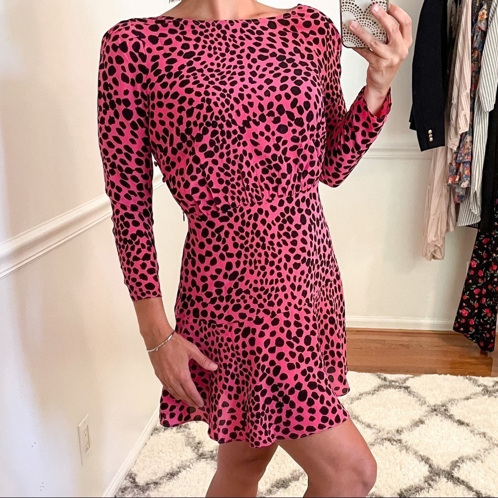 RIXO Kyla Leopard Print Barbiecore Mini Dress XS